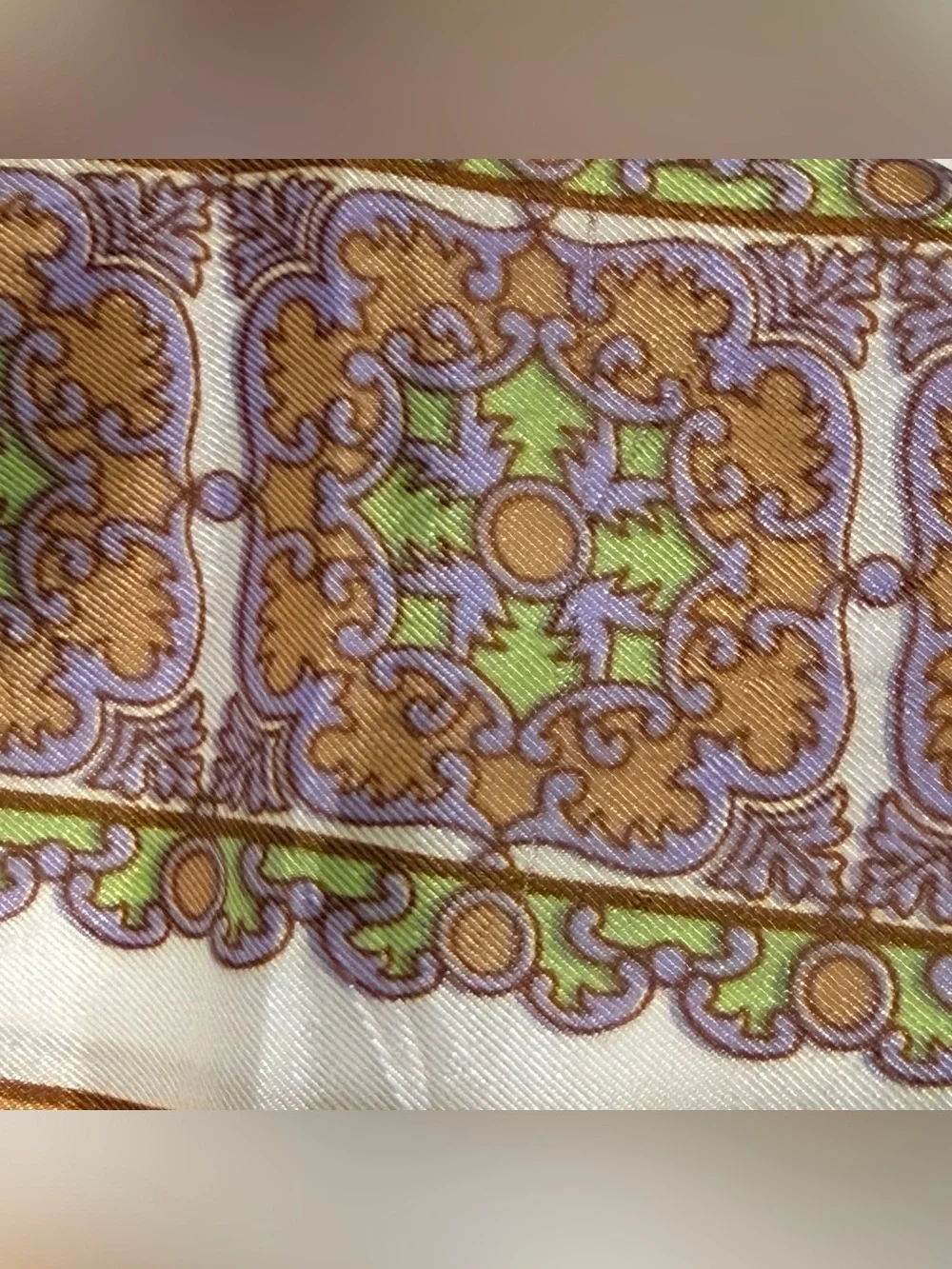 1960’s‎ Vintage Head or Neck Scarf in Paisley Brown, Purple, White & Green, 40”